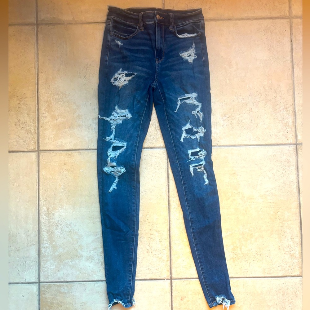 American Eagle Ripped Nexxt Level Blue Jeans, Size 2 Long